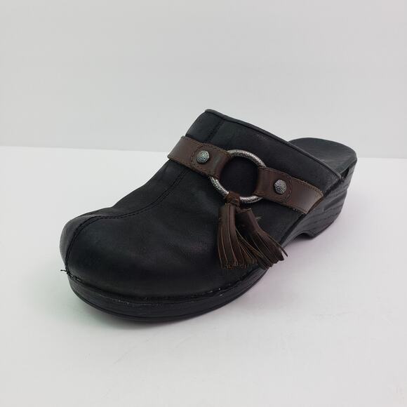 Dansko Womens Sz EU 37 US 6.5-7 Black Leather Slip On Work Nurse Mule Clog Shoes - Picture 2 of 12